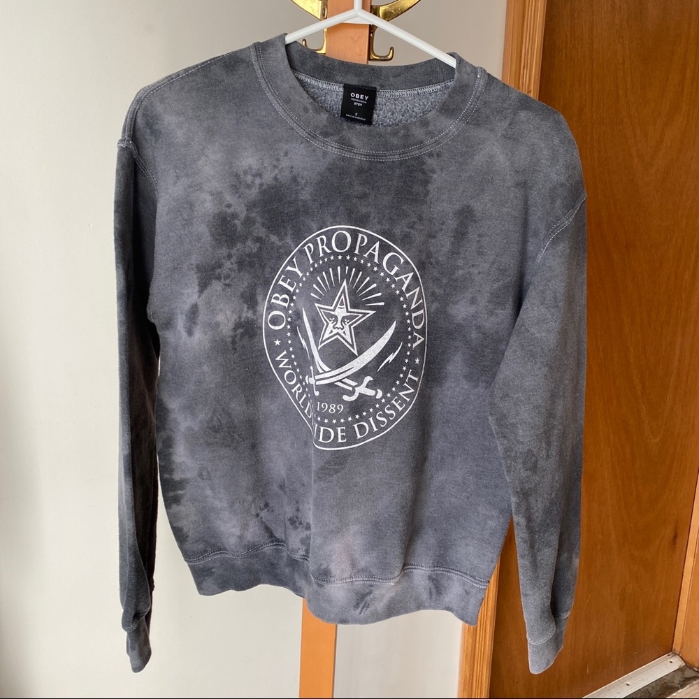 Obey Propaganda Grey Bleach-Dyed Crewneck Sweater